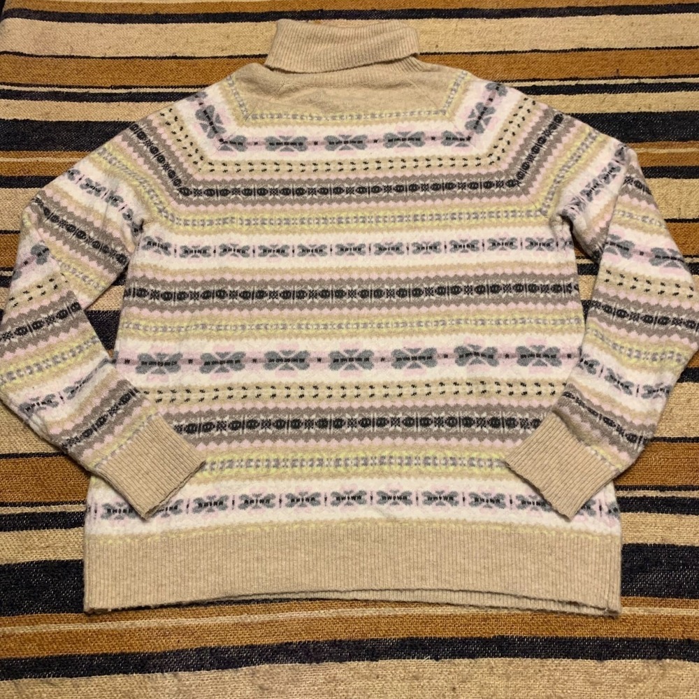 LOFT Fair Isles Sweater Turtleneck Pastel Nordic Cottage Boho Cozy Soft Medium - Picture 6 of 6